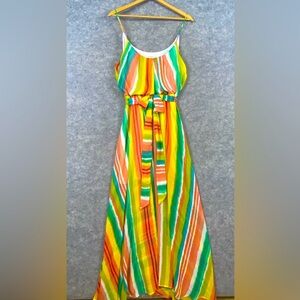 Aura Maxi Dress Sz L Colorful Multicolor Vibrant Flowy Sleeveless Boho‎ Striped